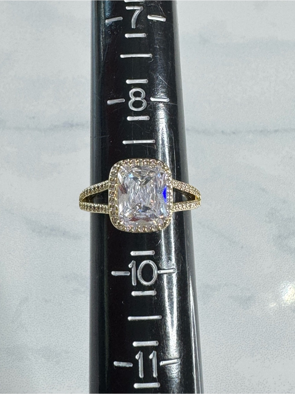 Radiant Cut Halo Engagement Ring With Pavé Split Shank - Size 9